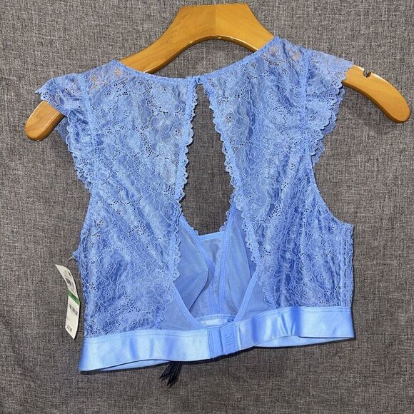 INC SZ LARGE Blue Bralette Lace Cami Wireless Baby Doll Flutter Sleeve NEW $33 - Picture 2 of 9